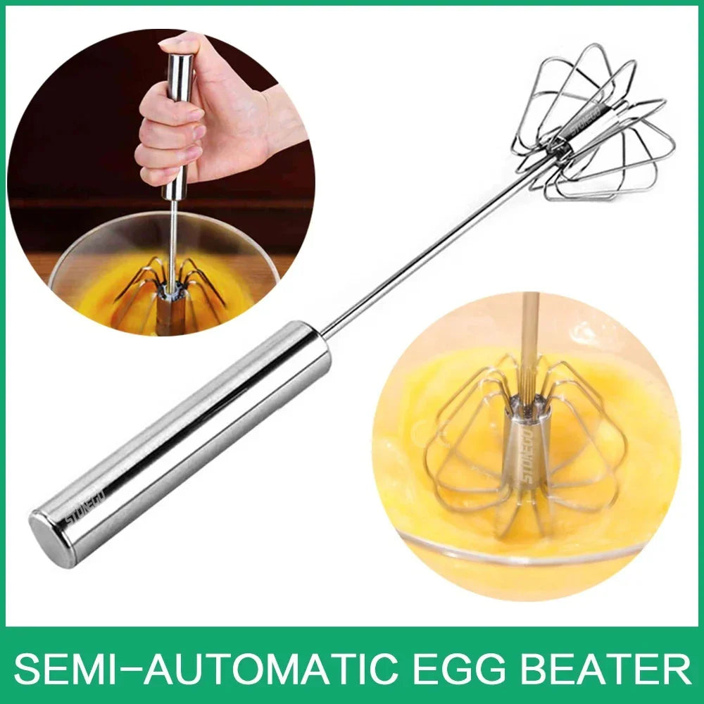Manual Egg Beater – Stainless Steel Hand Whisk | Semi Automatic Push Whisk for Eggs, Cream & Batter