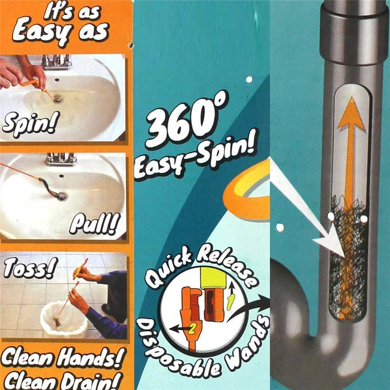 Pack of 2 Hair Removal Drain Cleaner Stick – Flexible Pipe Cleaning Tool | Anti-Clog Sink & Bathroom Drain Cleaner
