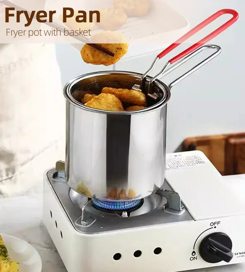 Stainless Steel Deep Fryer Pot 1200ml – Oil Frying Pot with Strainer Basket