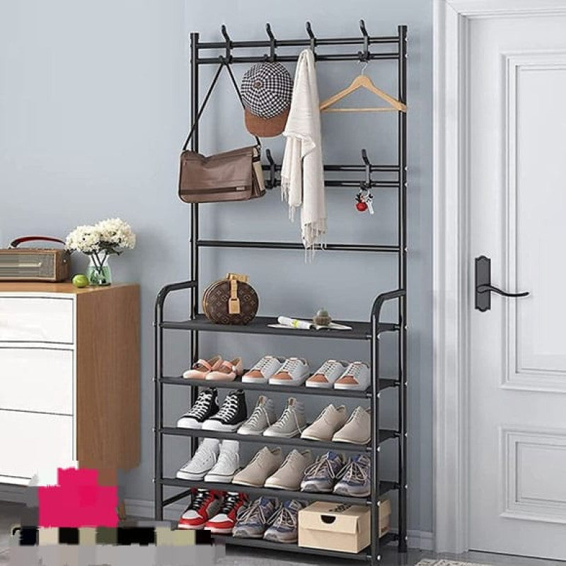 5 Layer Steel Shoe Rack Organizer – Multi-Tier Storage with Hangers & Shelves