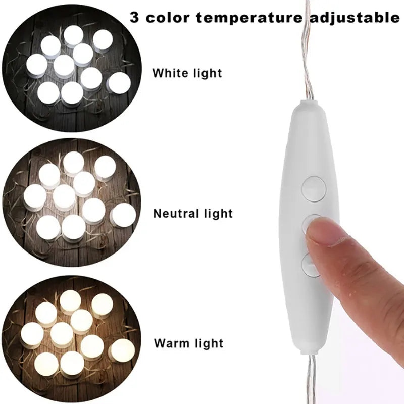 LED Vanity Mirror Light – 3 Color Modes Makeup Light (USB, Hollywood Style Lighting)