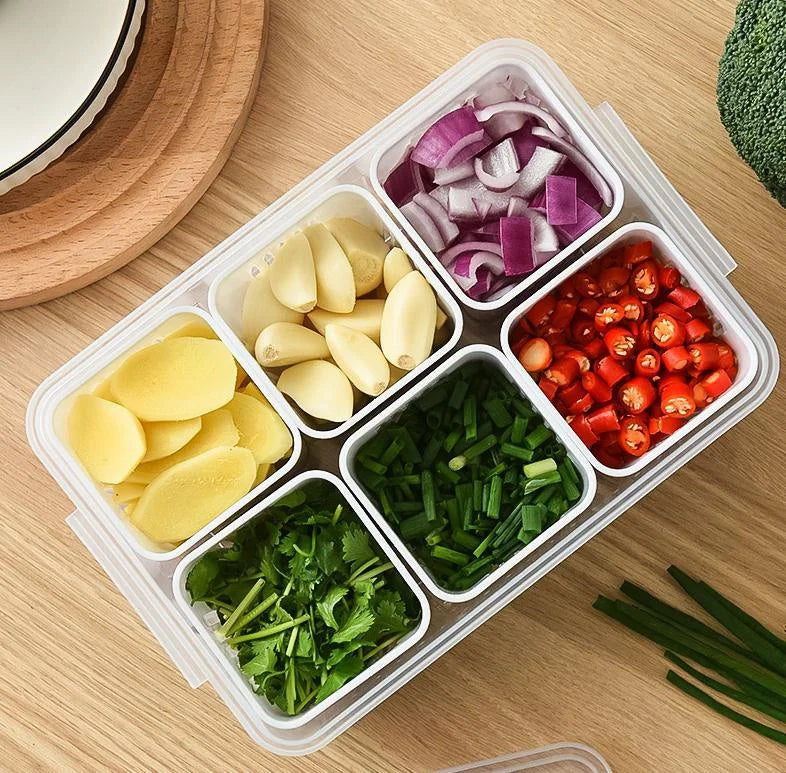 6 Grid Fridge Storage Box – Multi Compartment Organizer | Freezer Safe Kitchen Storage Box