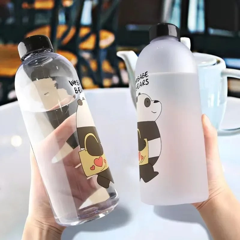 Panda Bear Transparent Water Bottle – Cute Straw Bottle (Leakproof & BPA Free)