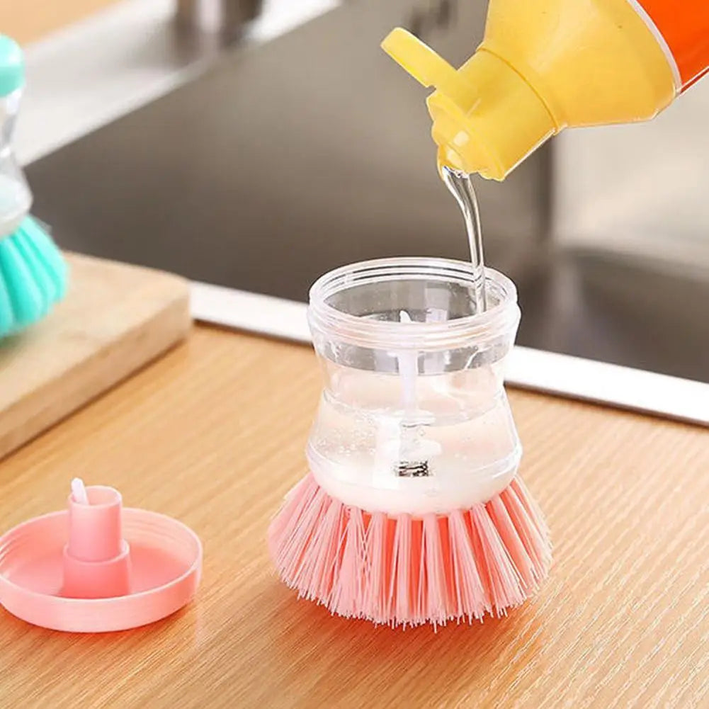 Pack of 2 Dish Cleaning Brush with Soap Dispenser – Automatic Liquid Dispensing Kitchen Scrubber