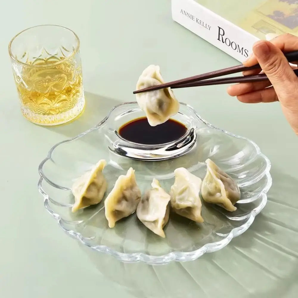 Pack of 2 Crystal Sea Shell Plate – Elegant Glass Serving Plate with Sauce Compartment