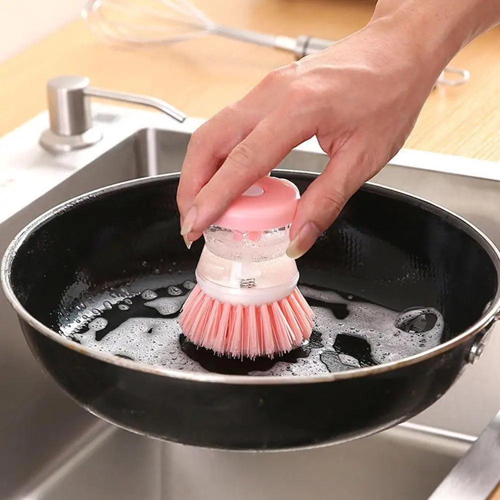 Pack of 2 Dish Cleaning Brush with Soap Dispenser – Automatic Liquid Dispensing Kitchen Scrubber
