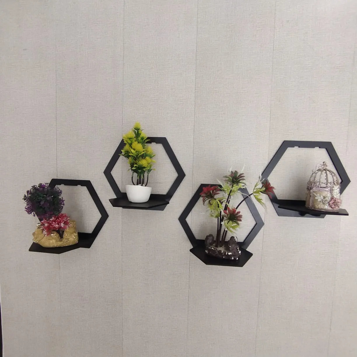 (3 pcs set ) Hexagon Shape 3D Wooden Wall Shelf | Wall Shelves for Home Decor Living Room /  for Kids Room and Girls Room and for Gift Items