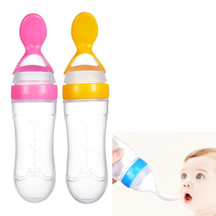 Premium 2-in-1 Baby Silicone Spoon Feeder Bottle (90ml) – Mess-Free Squeeze Food Supplement Feeder