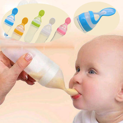 Premium 2-in-1 Baby Silicone Spoon Feeder Bottle (90ml) – Mess-Free Squeeze Food Supplement Feeder