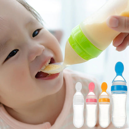 Premium 2-in-1 Baby Silicone Spoon Feeder Bottle (90ml) – Mess-Free Squeeze Food Supplement Feeder