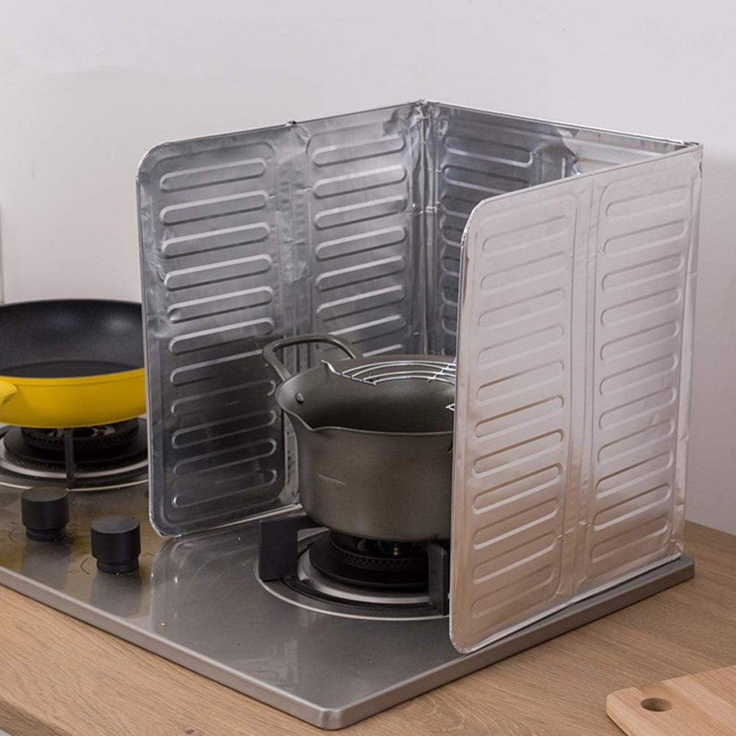 3-Sided Oil Proof Aluminum Foil Splatter Guard | Foldable Heat Insulation for Kitchen Stove | Silver