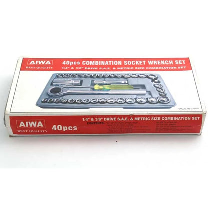 40pcs Aiwa Socket Wrench Tool Kit | Durable Stainless Steel Multi-Purpose Repair Set