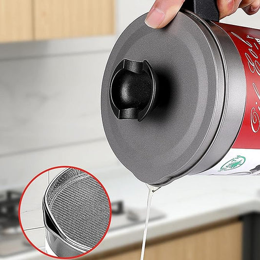 (1.4 L) - Oil Storage and Filtration Stainless Steel with Lid | Oil Filter Pot with Handle for Kitchen (Box Packing)