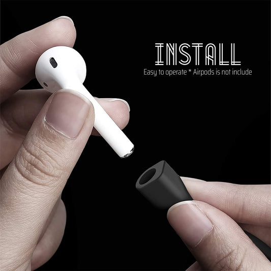 (Combo deal  1 Black x 1 White ) Anti Lost Silicone Earphone Rope Holder Cable For AirPods Strap Wireless Bluetooth Headphone Neck Strap Cord String 55CM