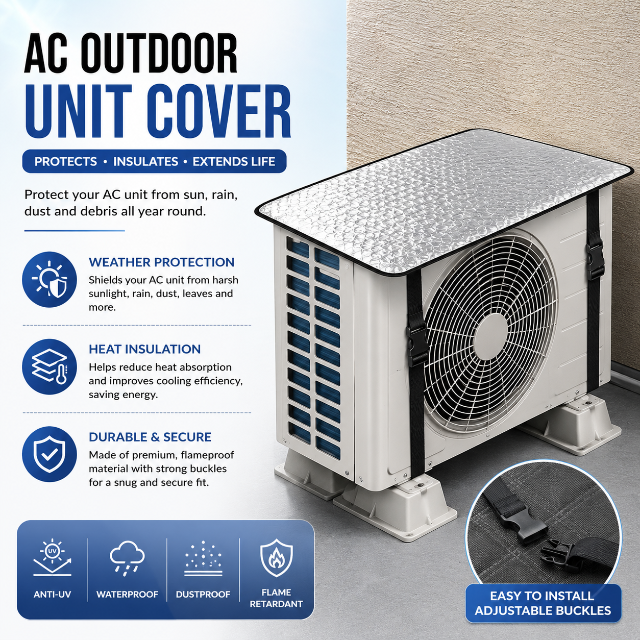 AC Outdoor Unit Sunshade Cover – Silver Foil Heat Shield & Dust Protector