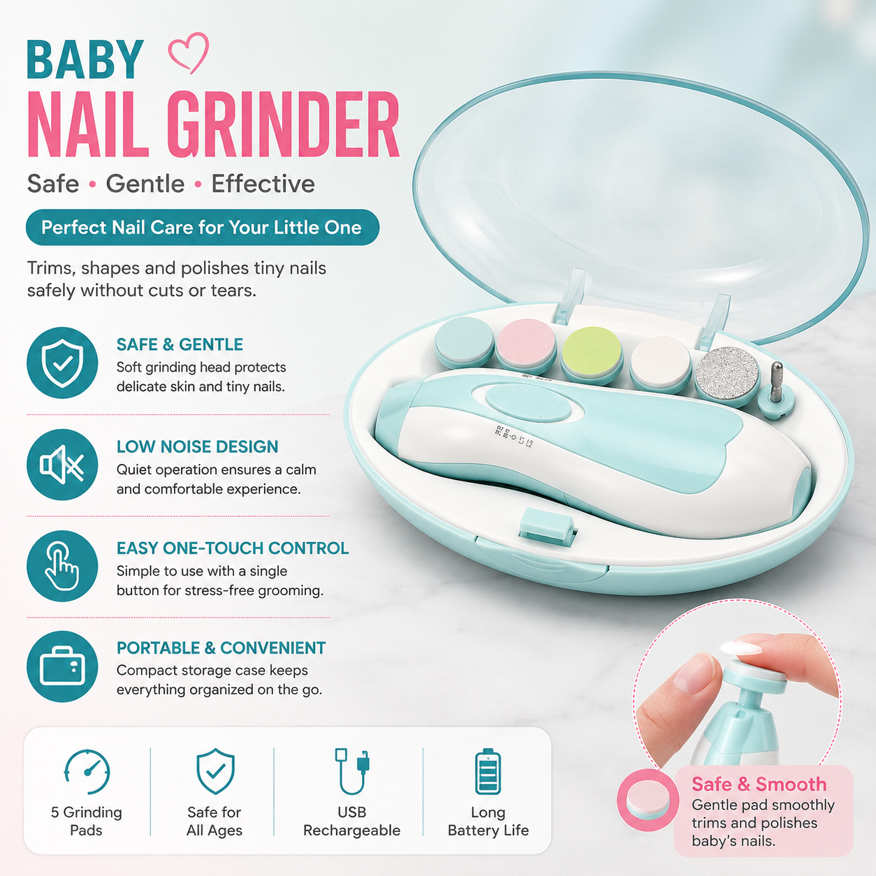 Baby Nail Trimmer Set – Safe Infant Nail Filer & Safe Clipper Alternative with Storage Case