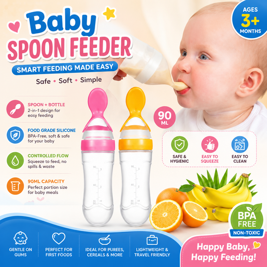 Premium 2-in-1 Baby Silicone Spoon Feeder Bottle (90ml) – Mess-Free Squeeze Food Supplement Feeder
