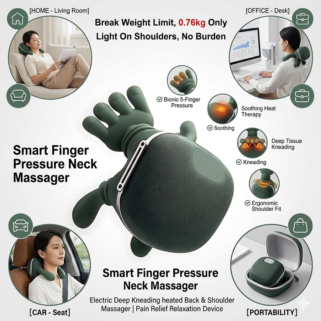 Ultra-Portable Pro Massager – Deep Tissue Neck, Back & Shoulder Relief with Heat Therapy