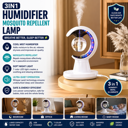 Smart 3-in-1 Smart Electric Mosquito Repellent, Air Humidifier & LED Night Lamp