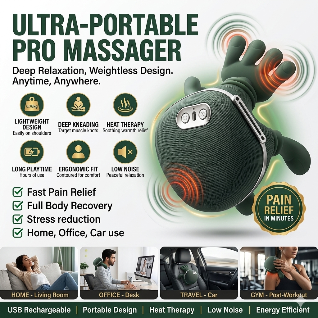 Ultra-Portable Pro Massager – Deep Tissue Neck, Back & Shoulder Relief with Heat Therapy
