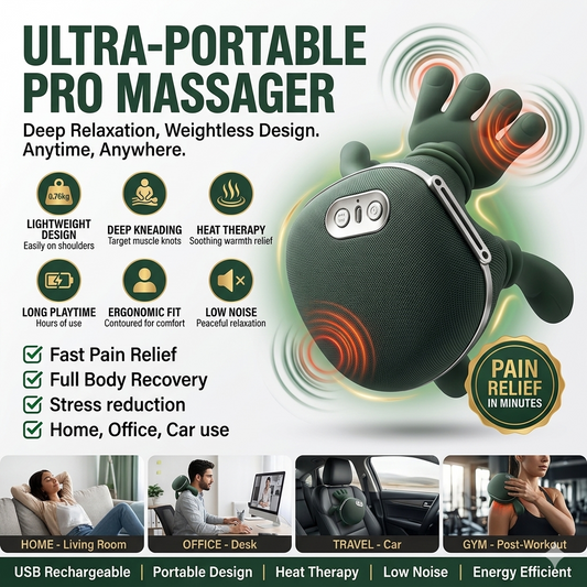 Ultra-Portable Pro Massager – Deep Tissue Neck, Back & Shoulder Relief with Heat Therapy