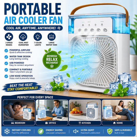 Portable Air Cooler Desk Fan with Water Spray – USB Mini Air Conditioner